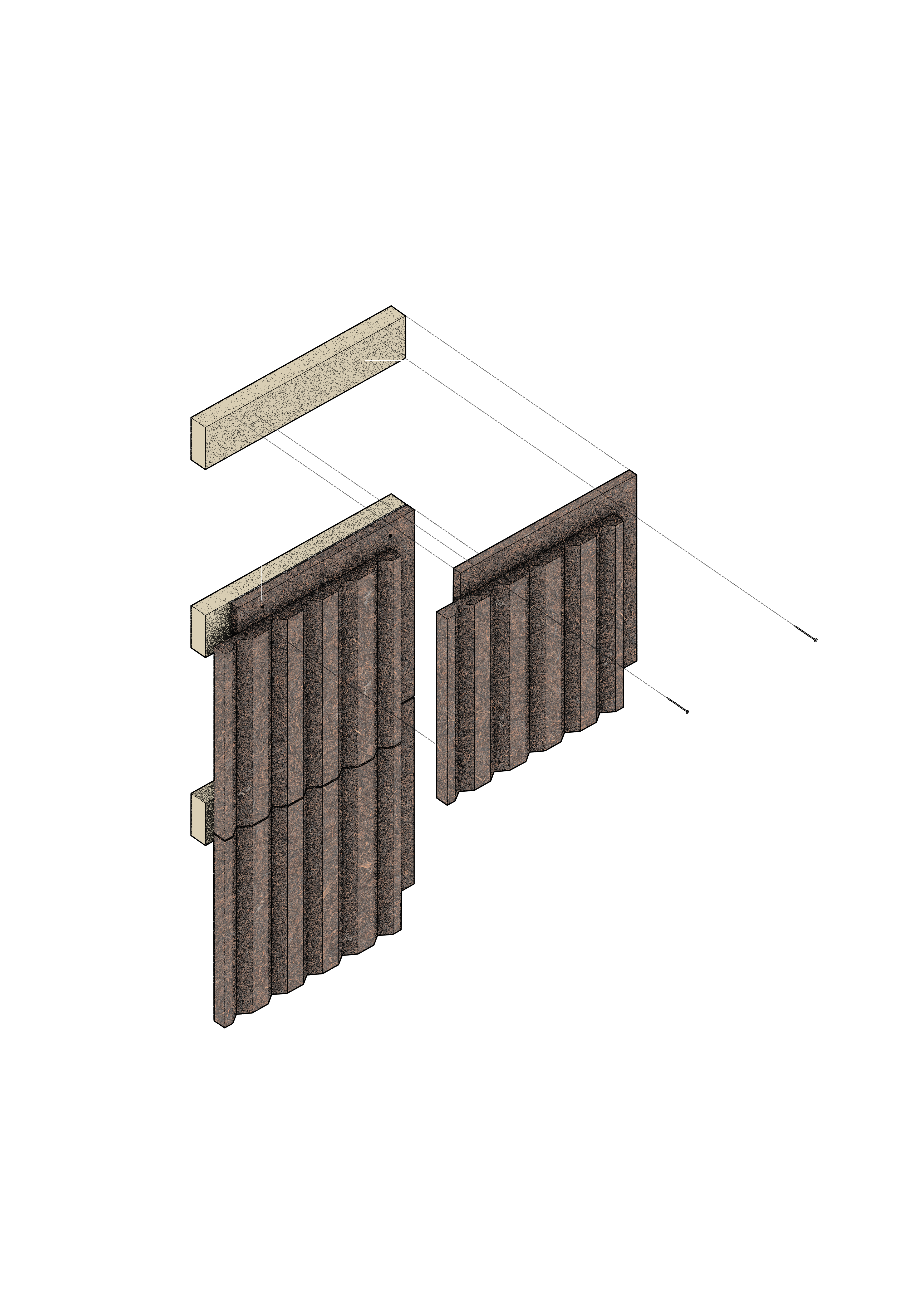 Barkpanel installation showing the panel mounting and fastening system